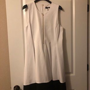 White with Black Banded Flare Dress